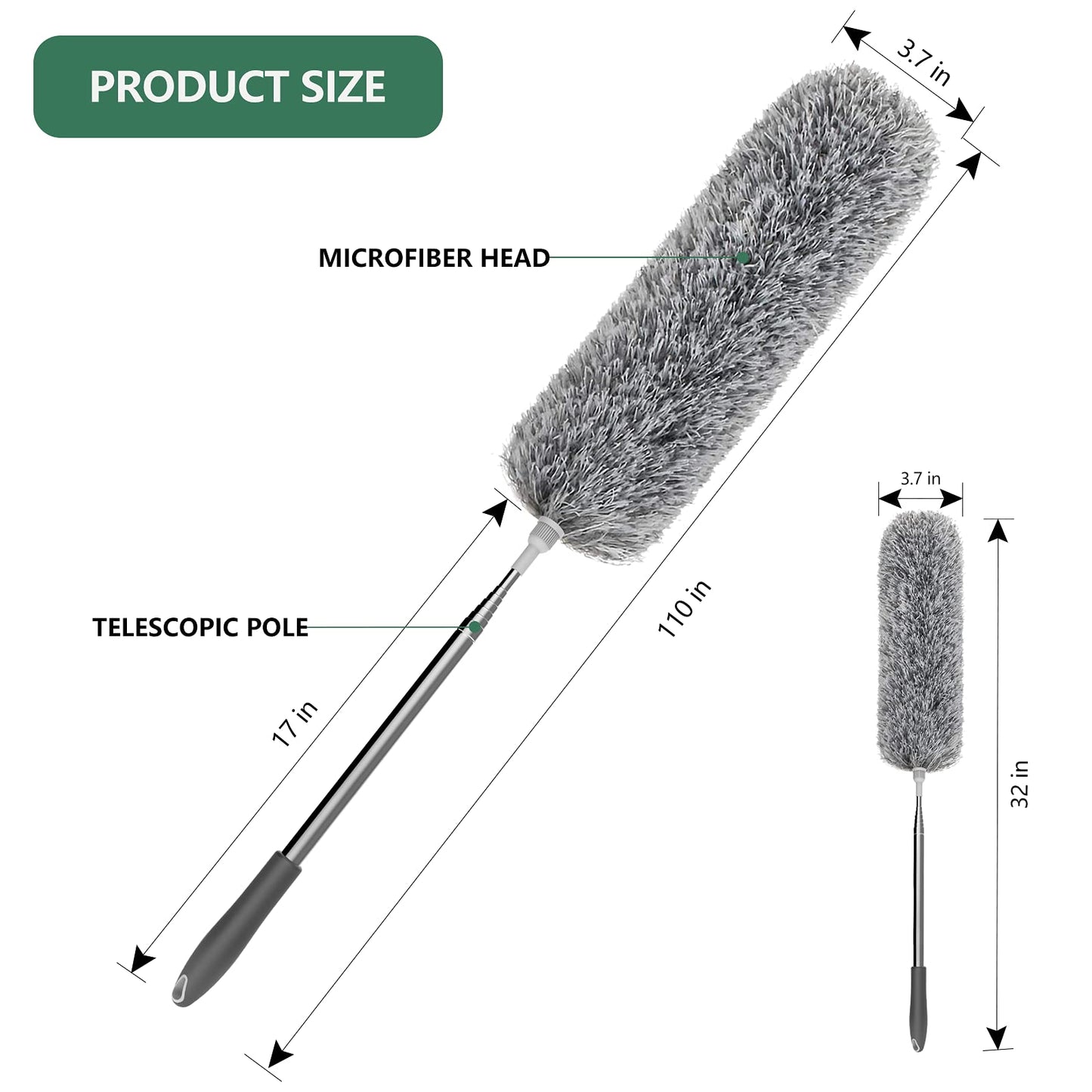 Microfiber Feather Duster Bendable & Extendable Duster with 100 inches Expandable Pole Handle