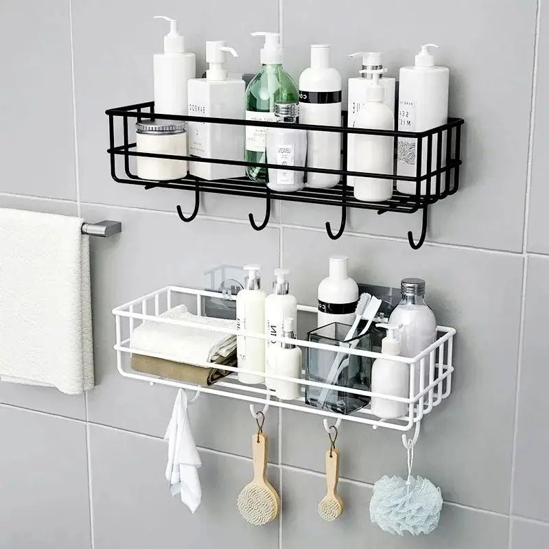 Sleek Wall-Mounted Bathroom Shelf with Hooks
