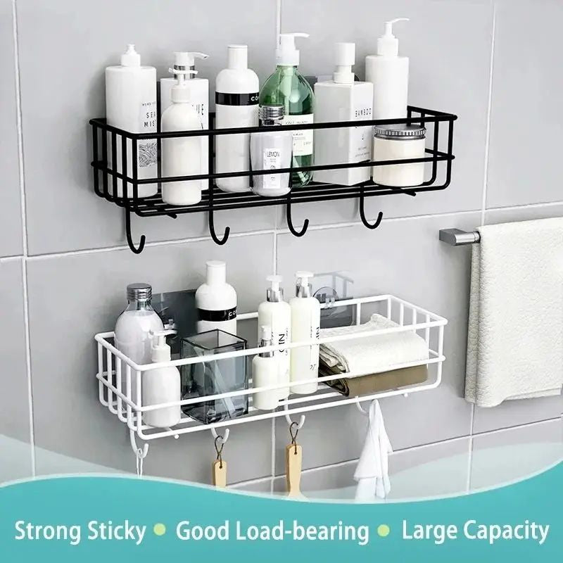 Sleek Wall-Mounted Bathroom Shelf with Hooks