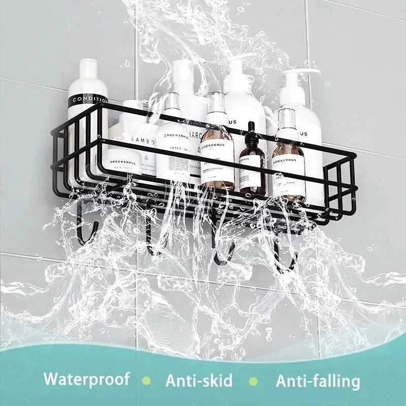 Sleek Wall-Mounted Bathroom Shelf with Hooks