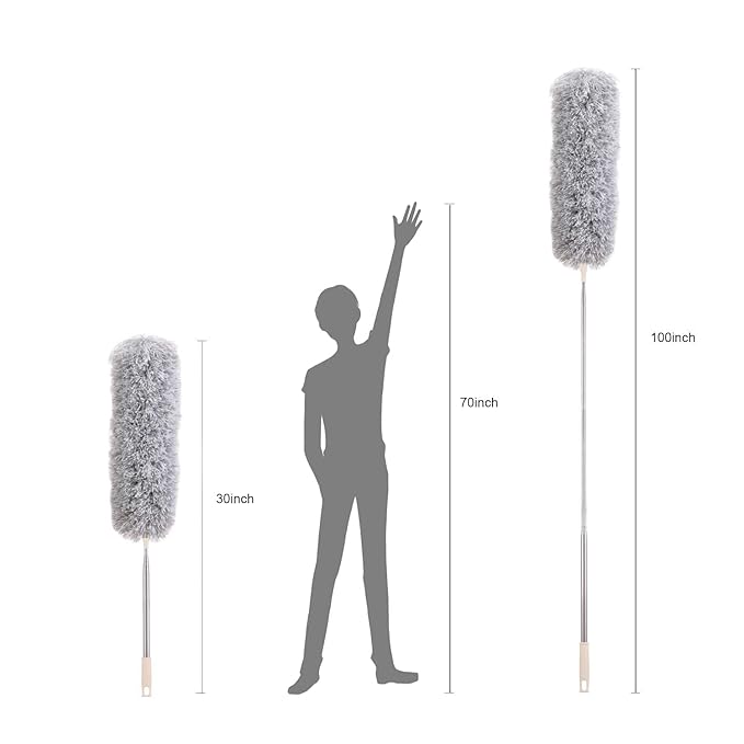 Microfiber Feather Duster Bendable & Extendable Duster with 100 inches Expandable Pole Handle