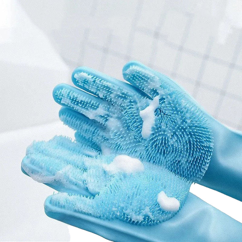 Magic Silicone Dishwashing Gloves with Built-In Scrubbers