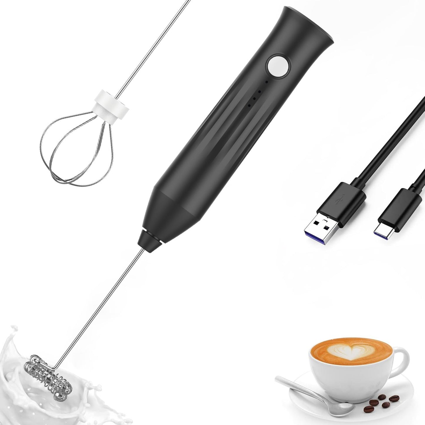 Premium Rechargeable Milk Frother  Set – 3-in-1 Whisk, Stir, & Blend