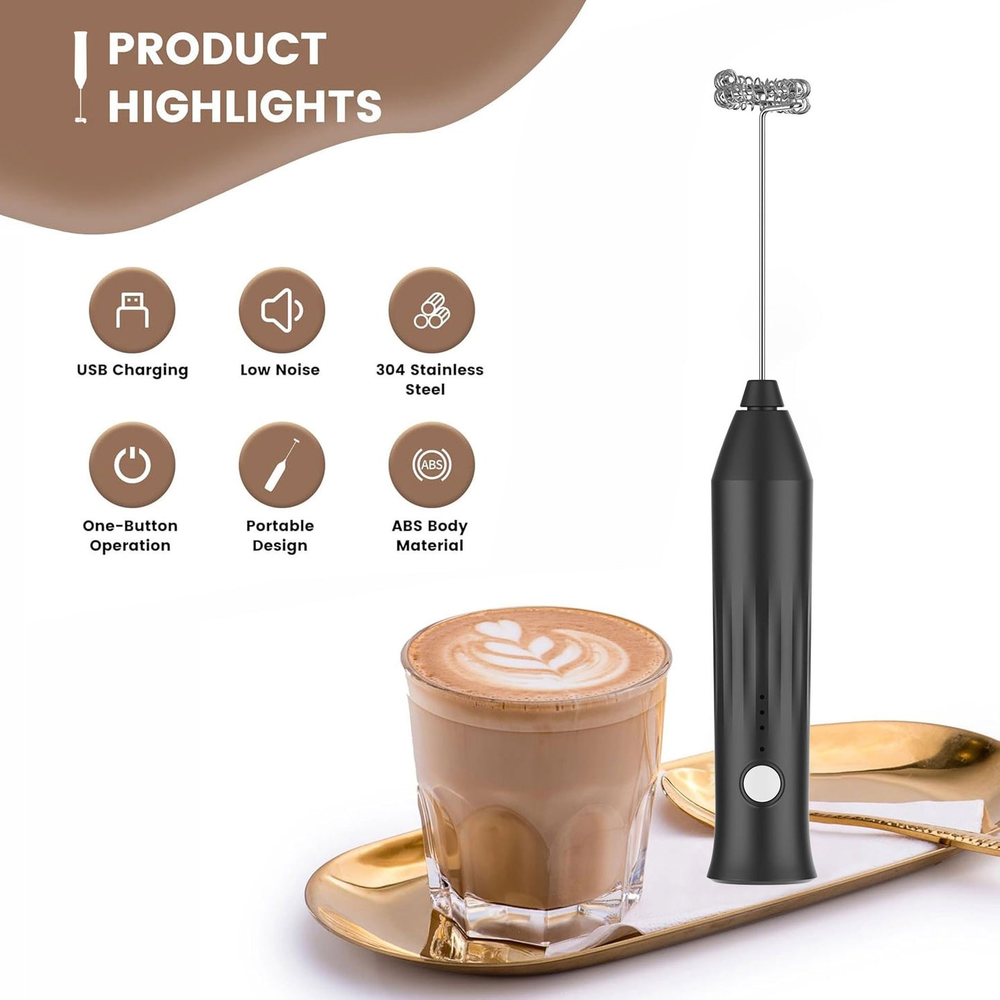 Premium Rechargeable Milk Frother  Set – 3-in-1 Whisk, Stir, & Blend