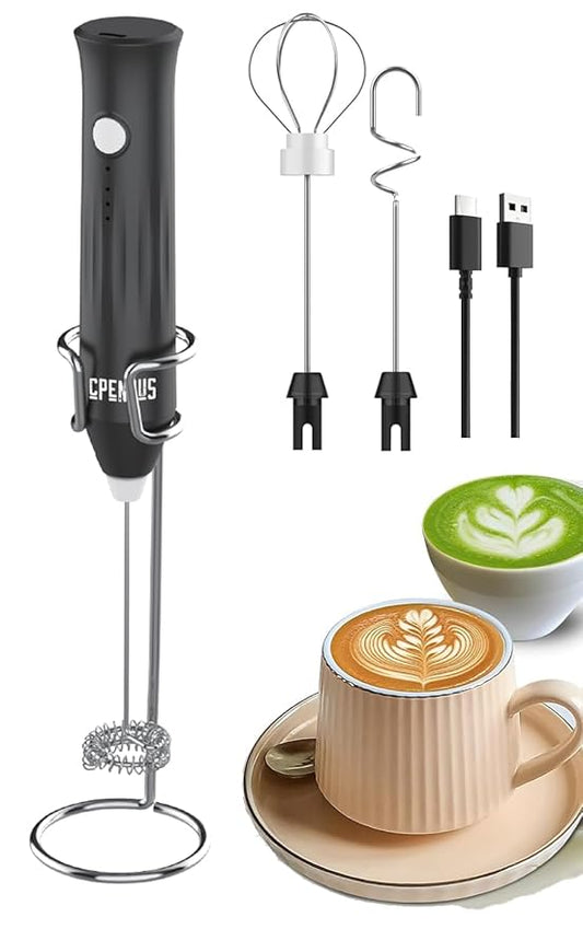Premium Rechargeable Milk Frother  Set – 3-in-1 Whisk, Stir, & Blend