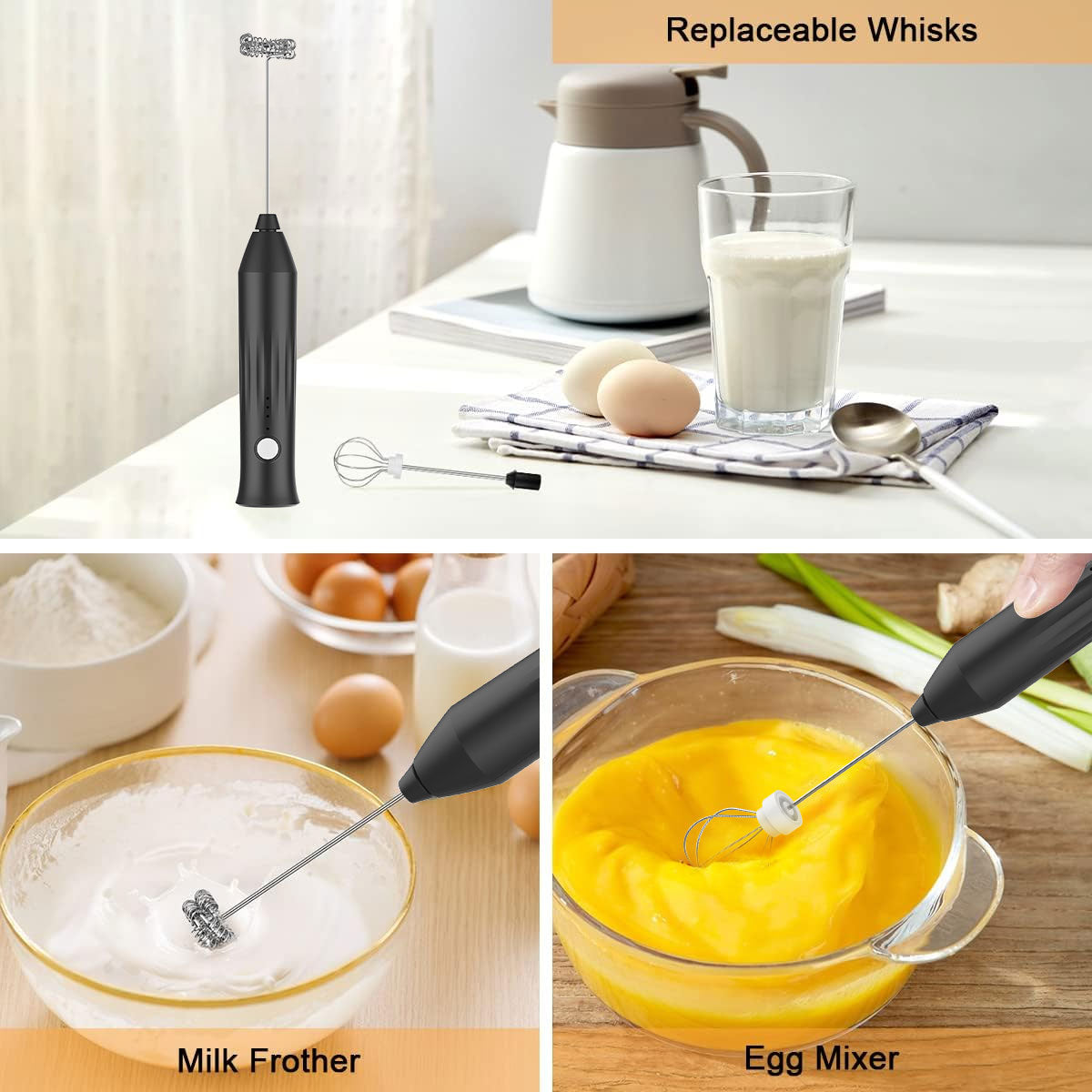 Premium Rechargeable Milk Frother  Set – 3-in-1 Whisk, Stir, & Blend