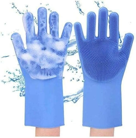 Magic Silicone Dishwashing Gloves with Built-In Scrubbers