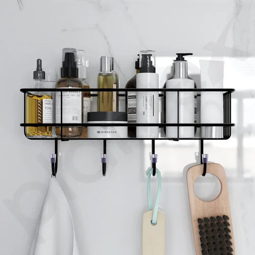 Sleek Wall-Mounted Bathroom Shelf with Hooks